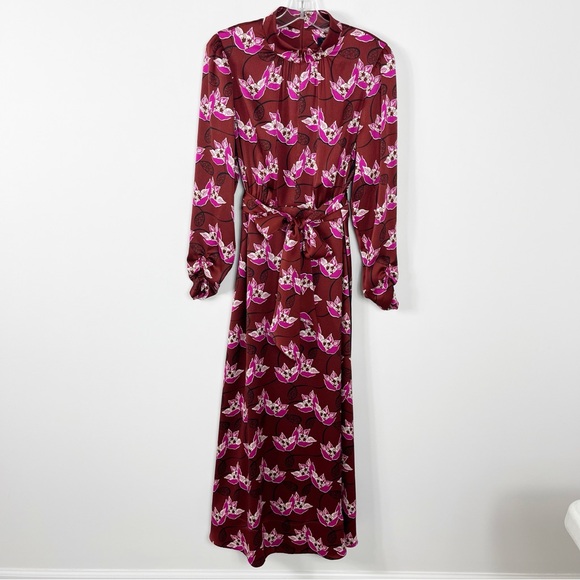 ME+EM Printed Textured Satin Maxi Dress Size 10 Burgundy Waterlily Print - Picture 5 of 12